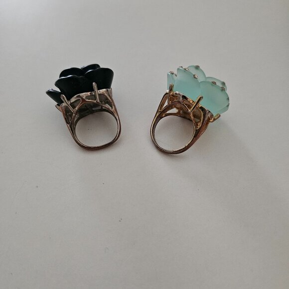 Black and Turquoise/Baby Blue Flower Rings - Picture 3 of 3